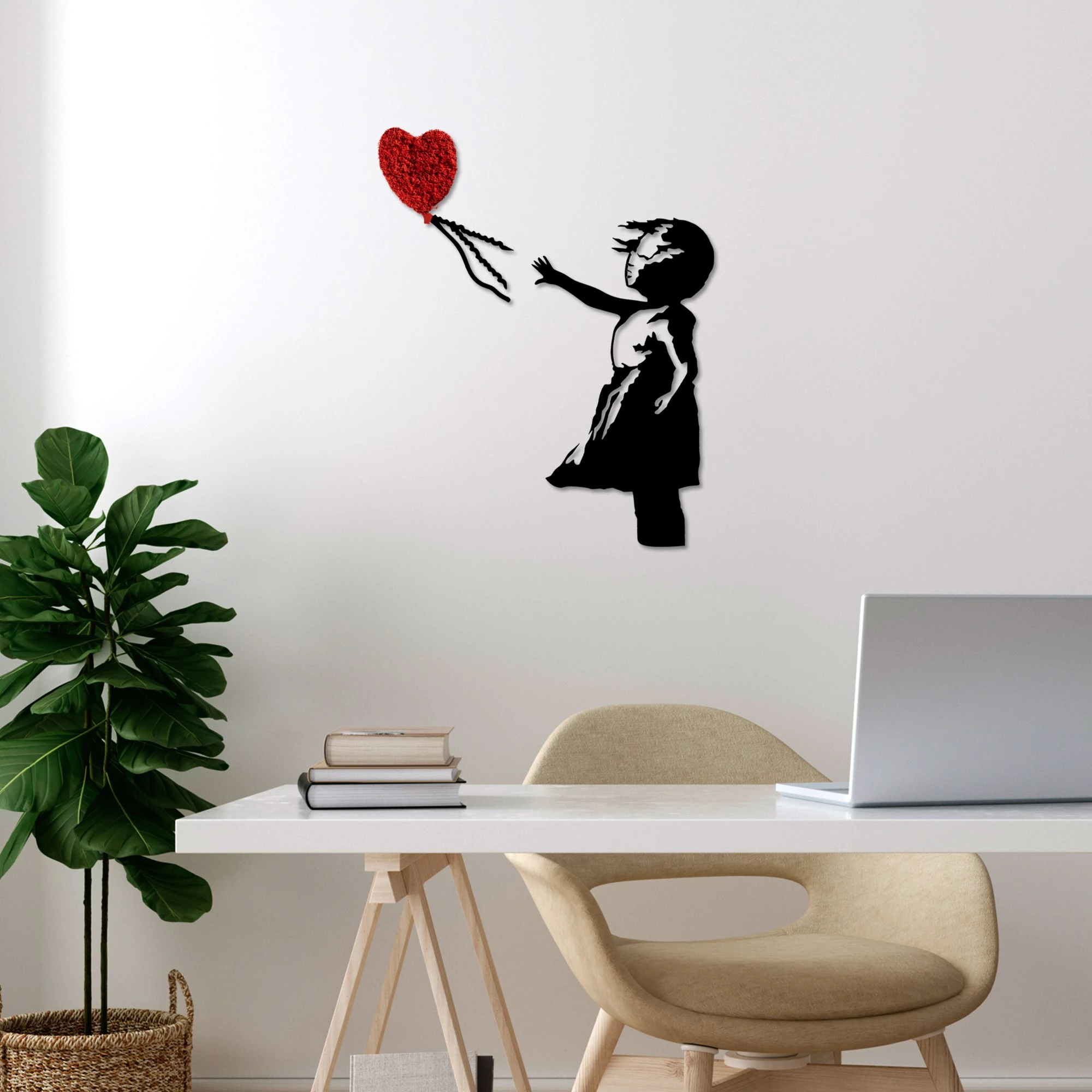 Aksesor dekorativ metalik për mur, Wallity Banksy, 13-1, ngjyrë e kuqe dhe e zezë, 105x85cm