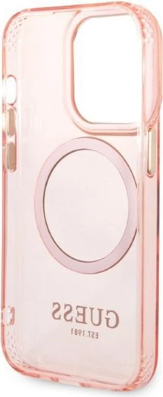 Mbështjellës Guess GUHMP14LHTCMP për iPhone 14 Pro 6.1", MagSafe, rozë