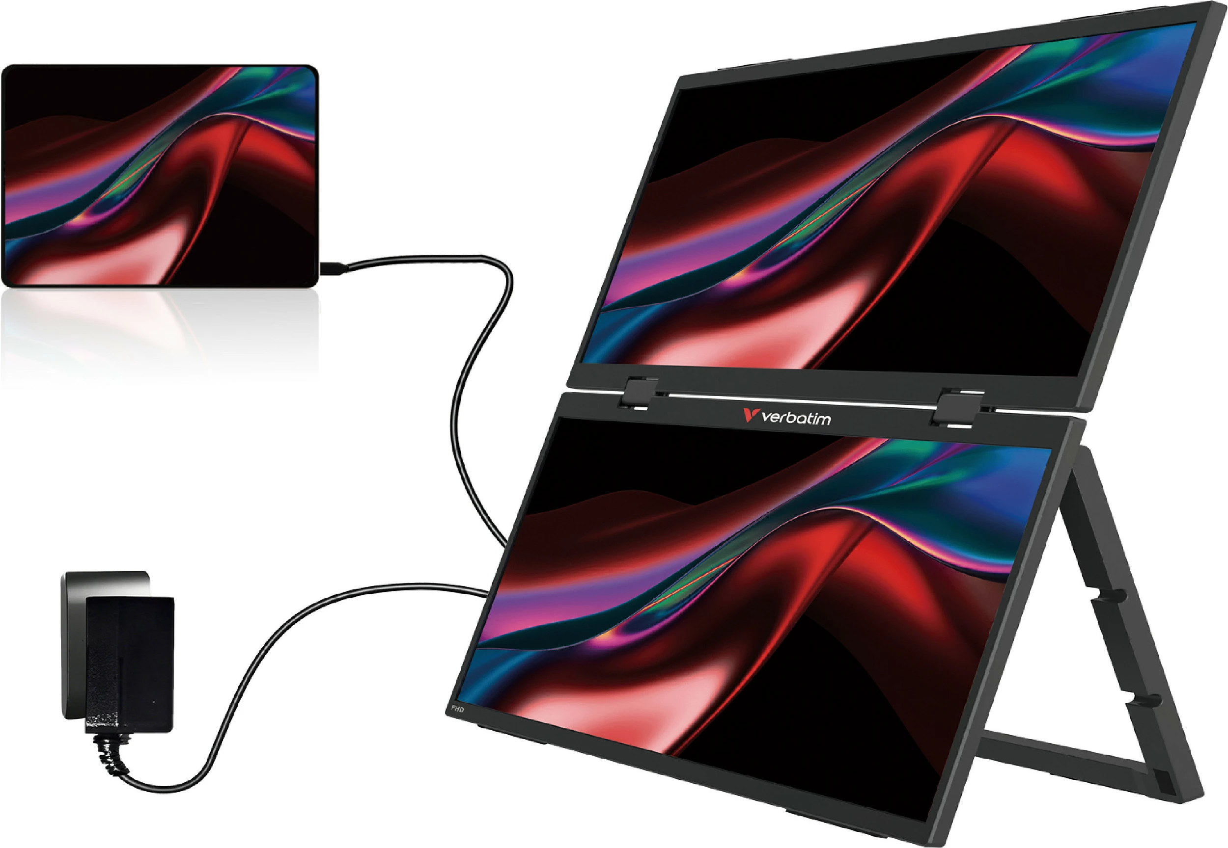 Monitor portativ i dyfishtë Verbatim Portable 15.6" FHD Dual Monitor Essentials, 2x 15.6", Full HD, USB-C/HDMI, i zi