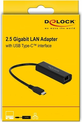 Adapter rrjeti DeLOCK 66298, USB-C në Ethernet 2.5GbE, kabllo 15 cm, i zi