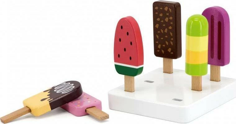 Set lodër akullore druri Viga Toys, 6 copë me bazë, shumëngjyrëshe