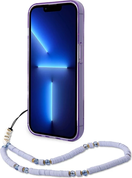 Mbështjellës Guess GUHCP14LHGCOHU për iPhone 14 Pro 6.1", Translucent Pearl Strap, vjollcë