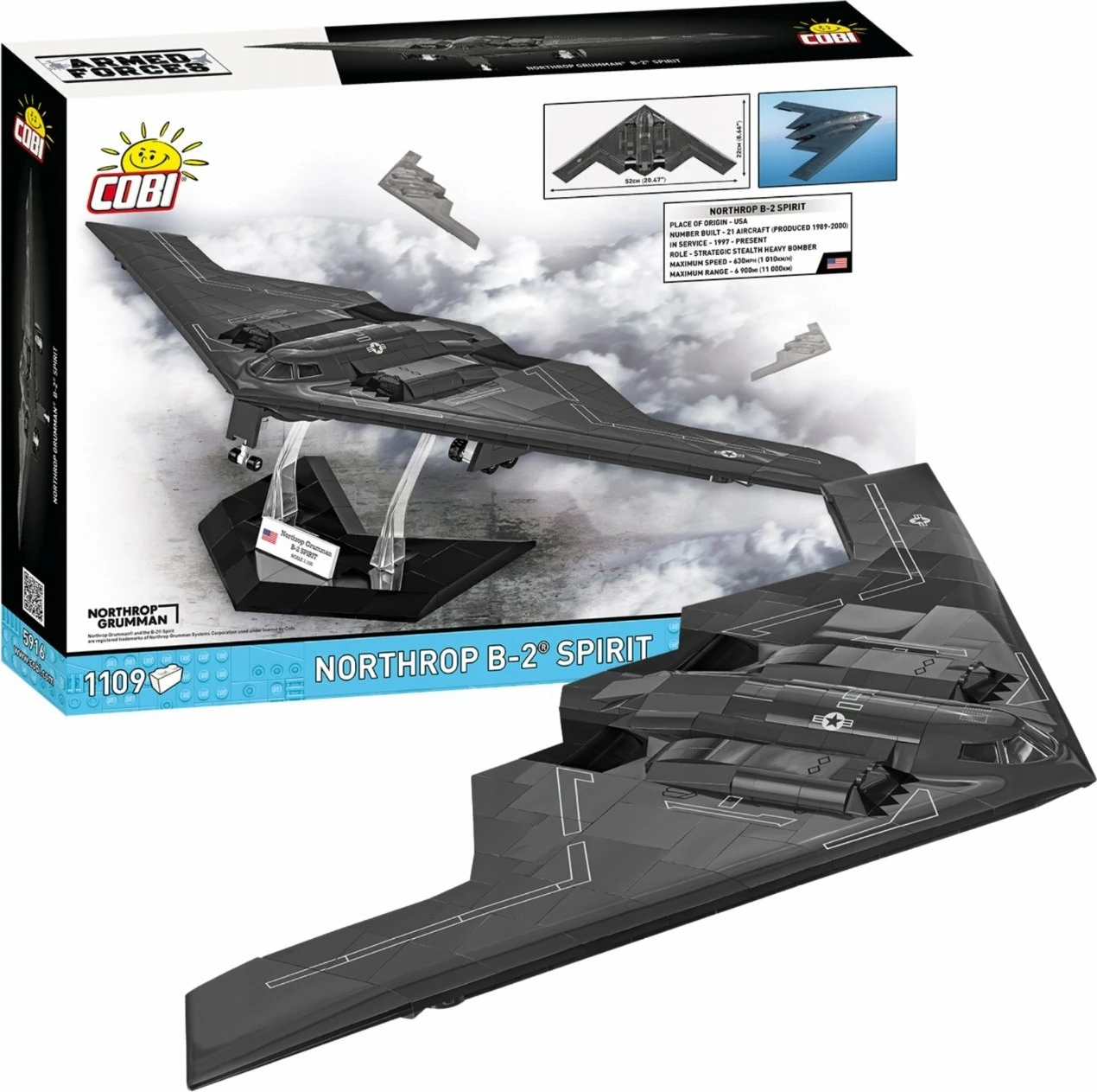 Set konstruktimi Cobi Northrop Grumman B-2 Spirit 1109 copë, shkallë 1:100, i zi