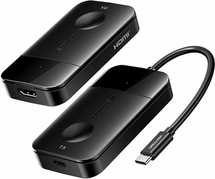 Transmetues/pranues HDMI pa kabllo Vention ADOBB 4K@30Hz USB-C PD 60W, i zi, set TX/RX me kabllo