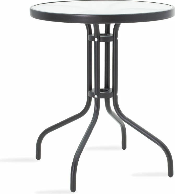 Tavolinë për kopsht, metalike, xham i zi, D60x70cm