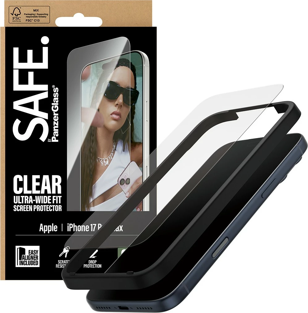 Mbrojtës ekrani PanzerGlass SAFE për iPhone 17 Pro Max, transparent