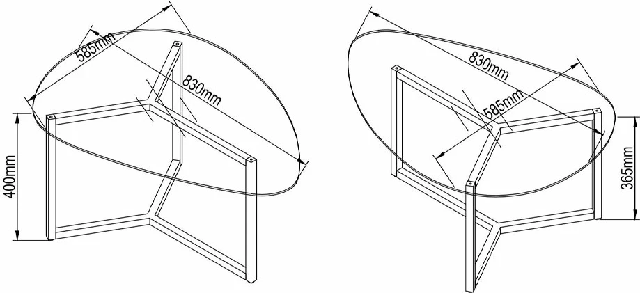 Set tavolinash kafeje Rocks, 2 copë, xham transparent-fume, këmbë të zeza, 82x59x40cm