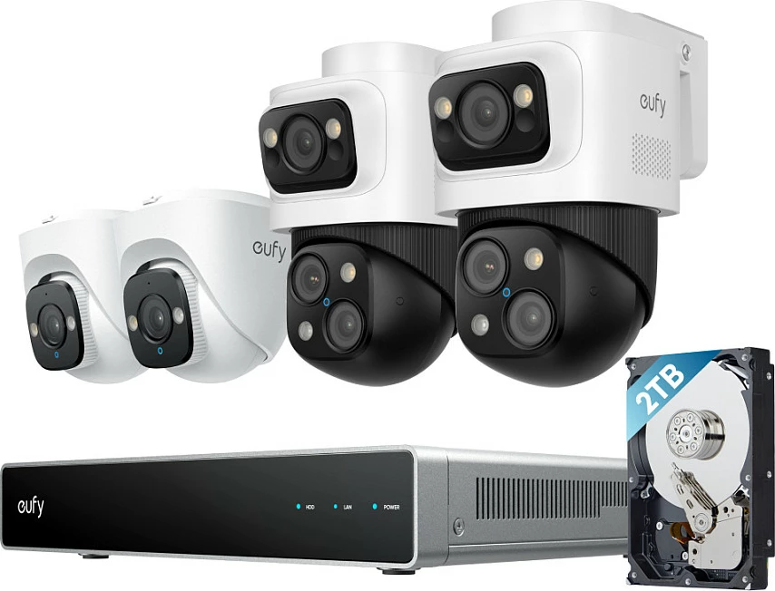 Sistem kamerash sigurie IP EUFY NVR S4, 4K, 4 kamera, PoE, HDD 2TB, IP67, bardhë/zezë