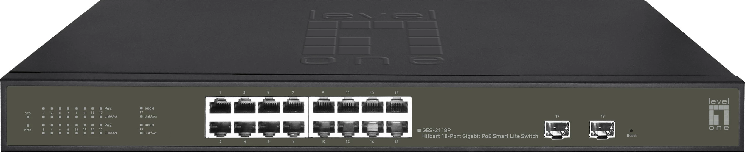 Switch LevelOne Hilbert 18-Port Gigabit PoE, 16 PoE Outputs, 2 x Gigabit SFP, 230W PoE