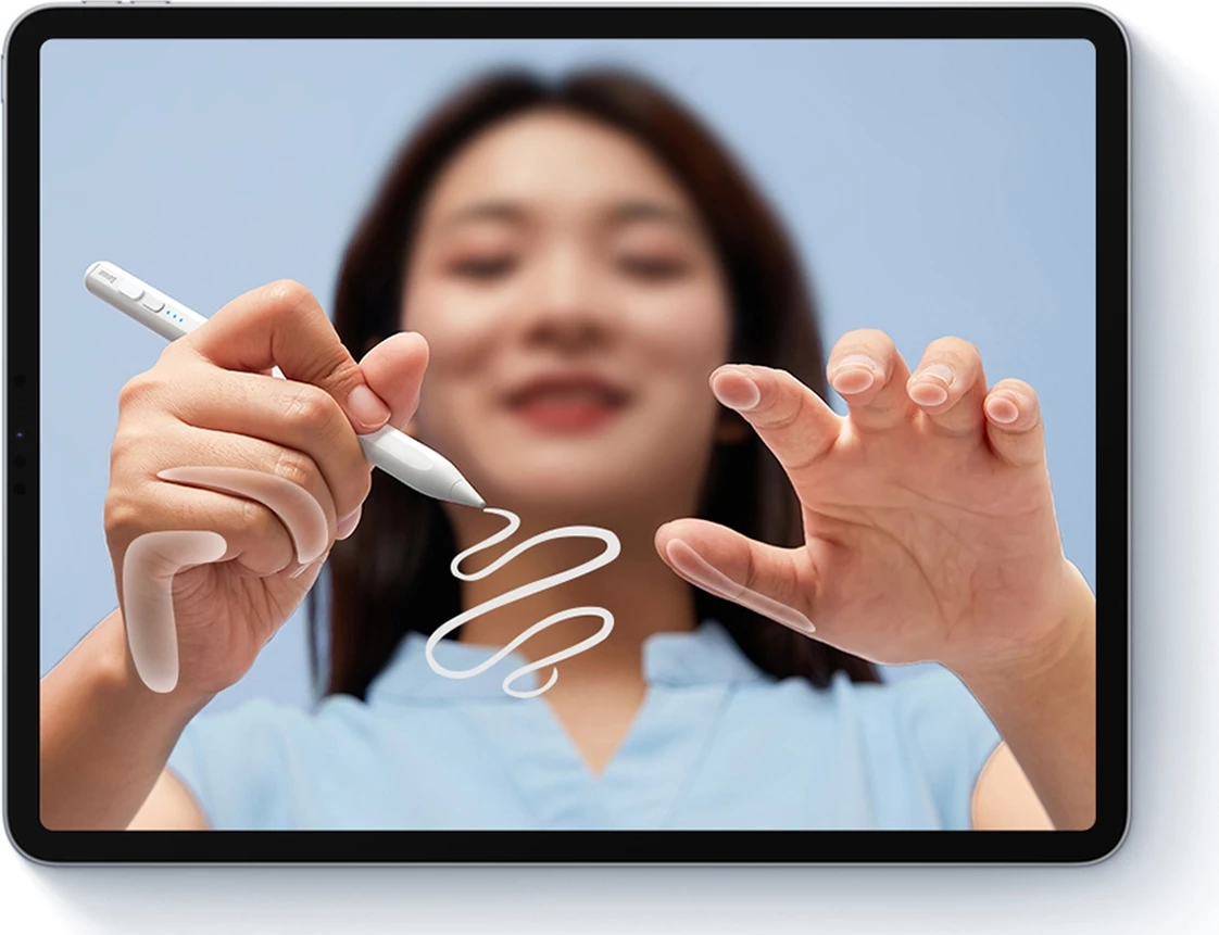 Stylus aktiv për iPad, Baseus Smooth Writing 2, SXBC060402, mbështetje për pjerrësi, bateri 130mAh, USB-C, tregues LED, e bardhë