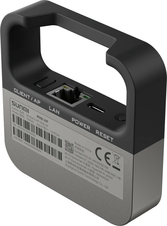 Pikë aksesi Wi‑Fi Sunmi C15004005 802.11ah Hyper Wi‑Fi, WPA3, 1x Ethernet 10/100, USB‑C, AP/Client, e zezë/gri
