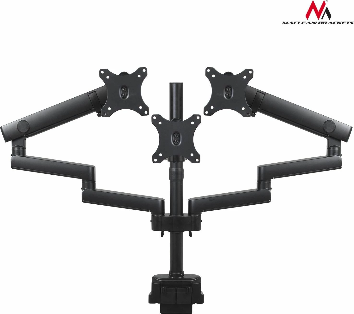 Mbajtëse tavoline për 3 monitorë Maclean MC-811 17"-27" VESA 75x75/100x100 me USB 3.0, e zezë
