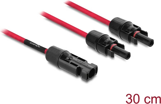 Kabllo splitter solare DeLOCK DL4, 1 mashkull në 2 femra, 30 cm, kuqe/zezë