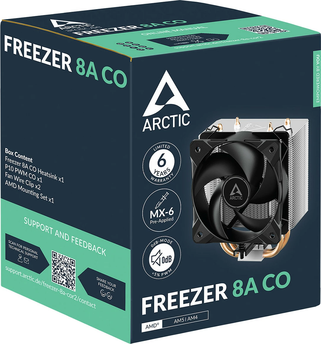 Ftohës ajri për procesor ARCTIC Freezer 8A CO, 2 ventilatorë 10cm, PWM, Socket AM4/AM5, alumini, zi