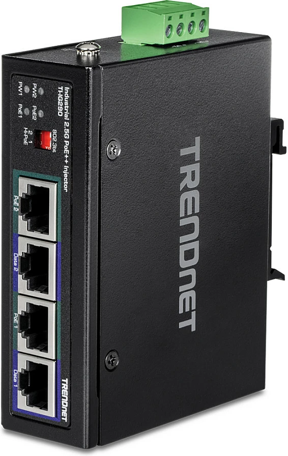 Injektor PoE++ industrial TRENDnet TI-IG290, 2.5G, 2 porta, 95W/port, 180W buxhet, i zi