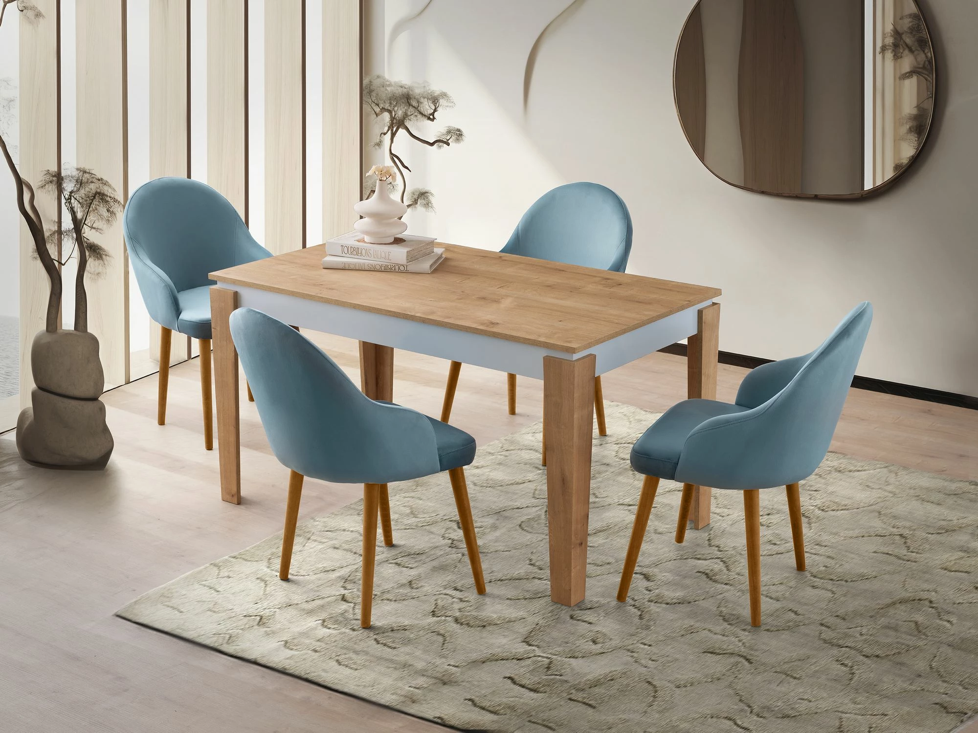 Tavolinë ngrënieje, ngjyrë lis dhe e bardhë, Skye Decor, Asos - 2971