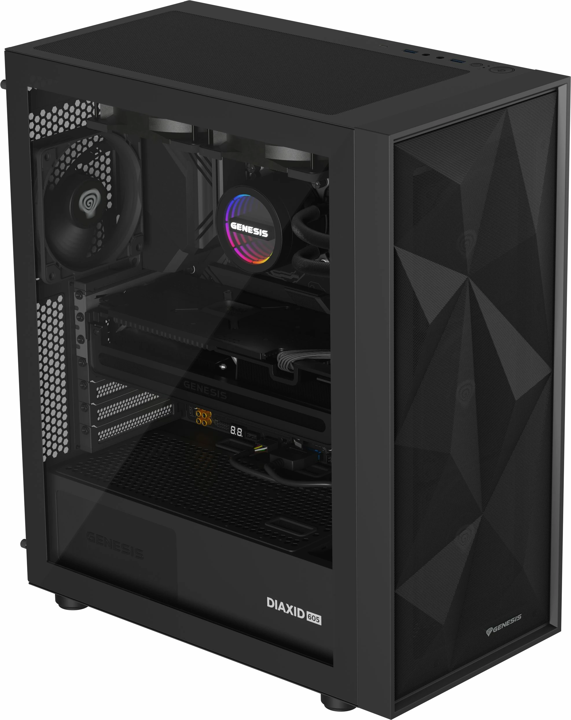 Kasë GENESIS Diaxid 605F NPC-2046 midi tower ATX, USB-C, pa furnizim, e zezë