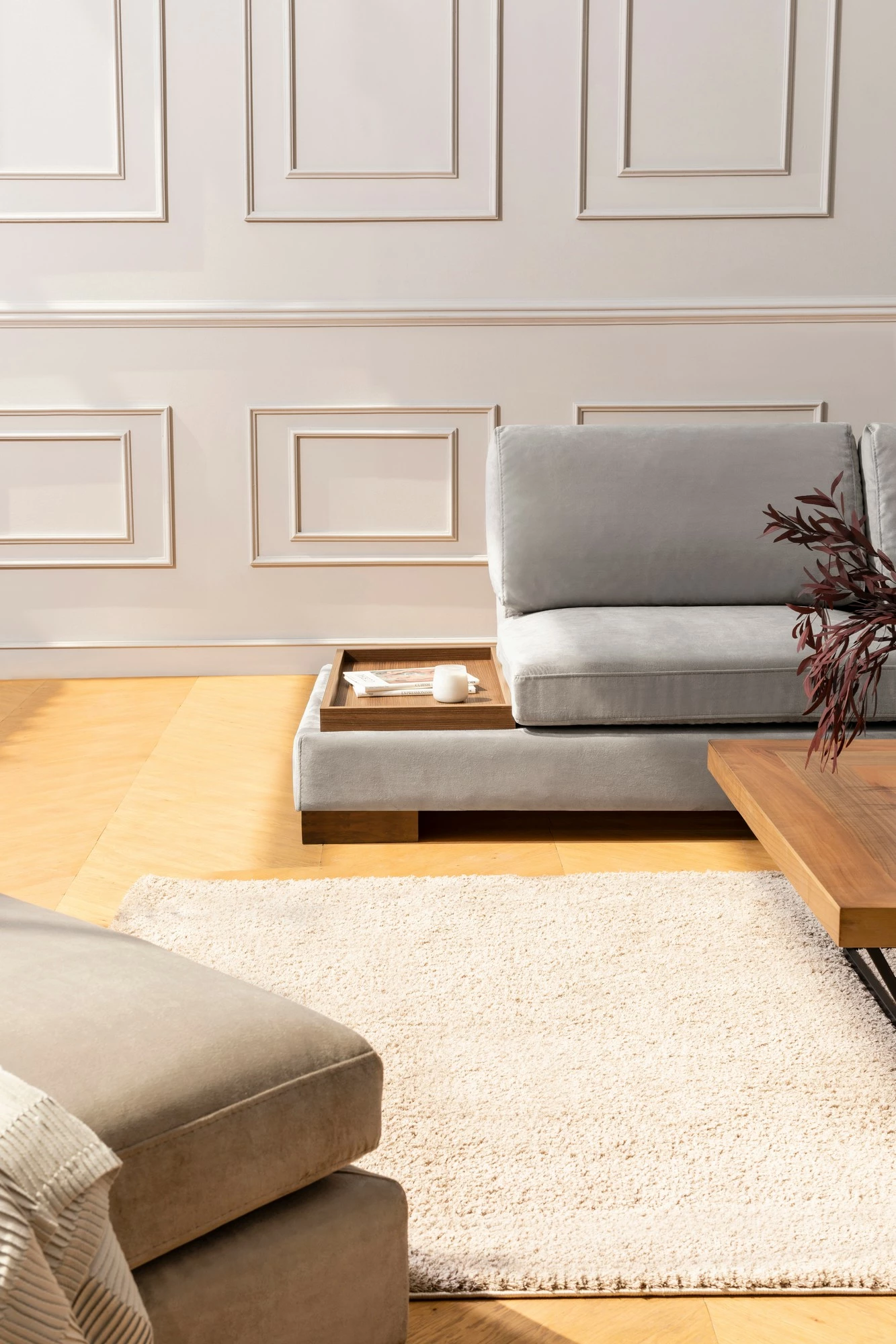 Këndare Atelier del Sofa Tulip, këndore e djathtë pa pouf, ngjyrë gri e çelët