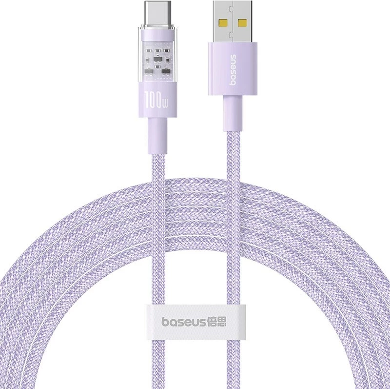 Kabllo Baseus Gem USB A në USB C, 2 m, 100 W, Vjollcë