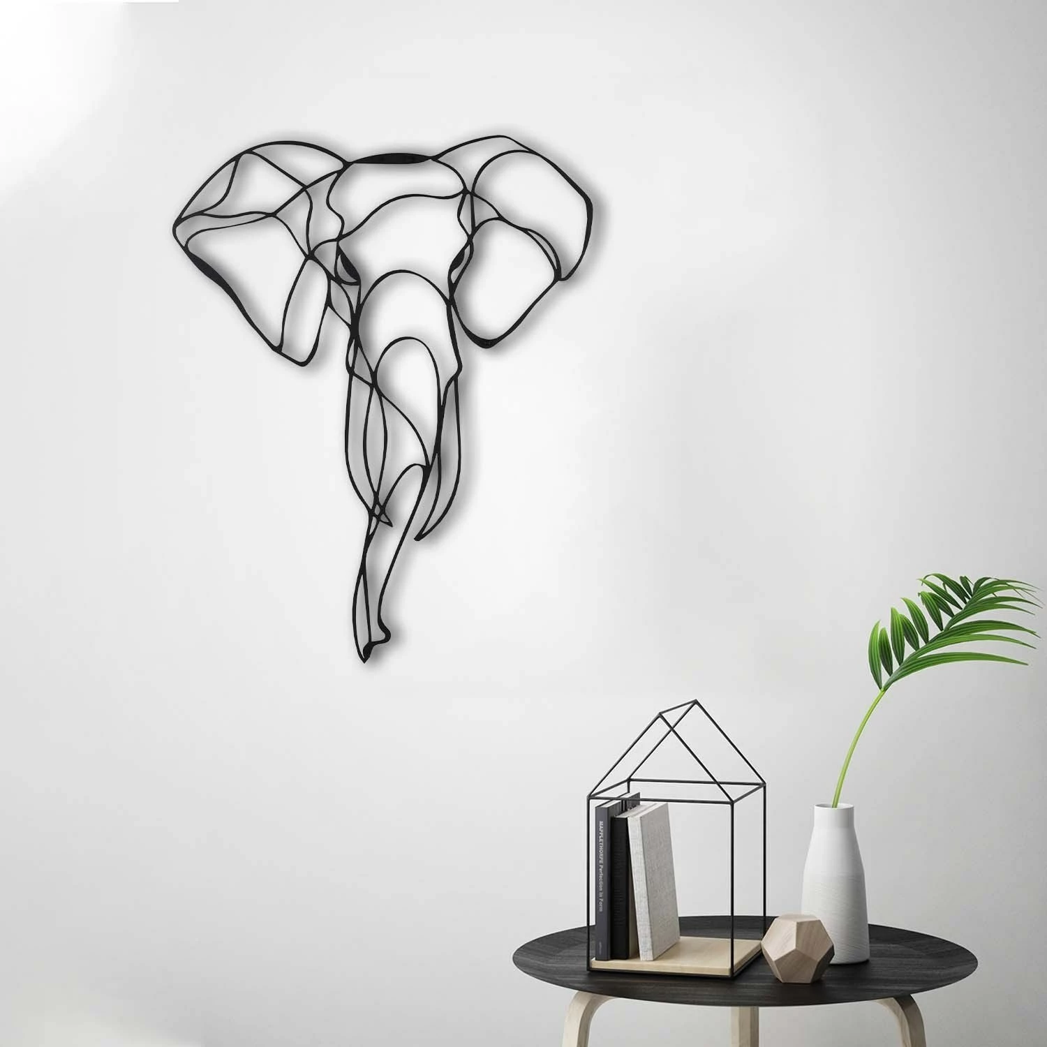 Aksesor dekorativ metalik për mur, elefant, Wallity, ngjyrë e zezë, 52x41cm