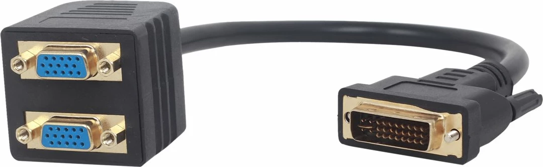 Kabllo adapter Gembird A-DVI-2VGA-01, DVI-I mashkull në 2x VGA femër, 30 cm, e zezë