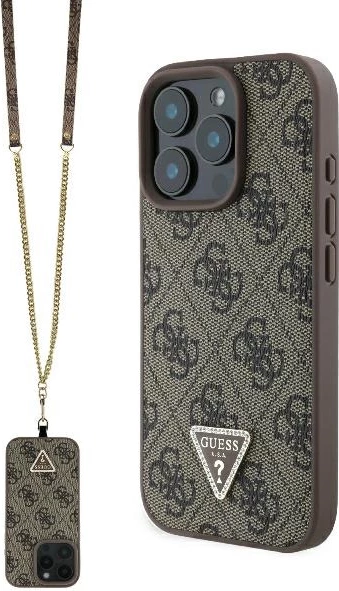 Mbështjellës Guess Crossbody 4G Metal Logo për iPhone 16 Pro, Kafe