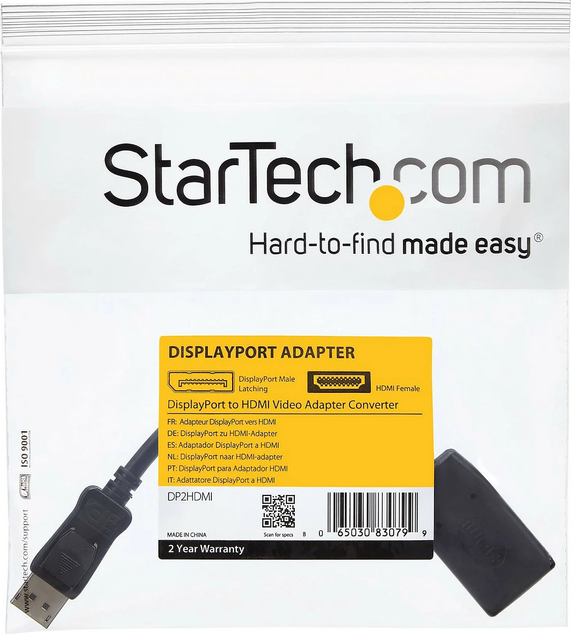 Adapter StarTech DP2HDMI DisplayPort në HDMI (DP mashkull/HDMI femër), 0.24 m, 1920x1200, i zi