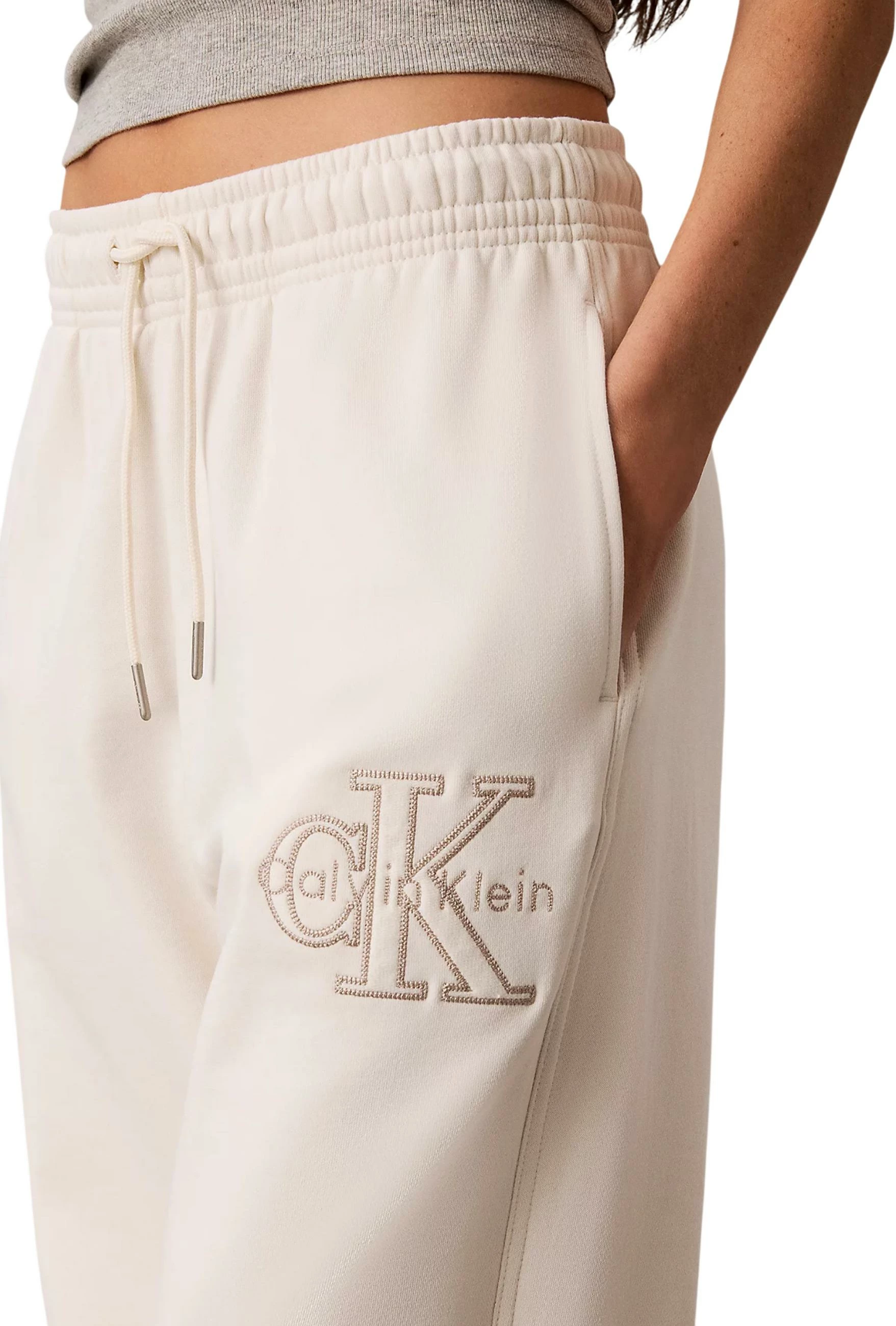 Pantallona sportive për femra Calvin Klein Jeans LV047G822G, krem [Madhësia: L]