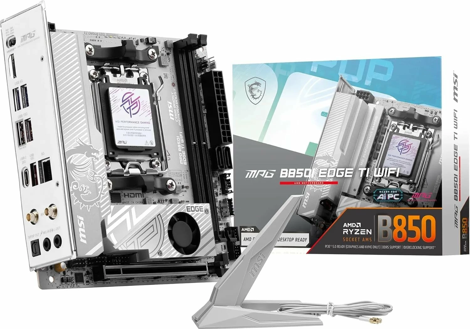 Pllakë amë MSI MPG B850I EDGE TI WIFI Mini-ITX, DDR5, Wi‑Fi 7, e bardhë