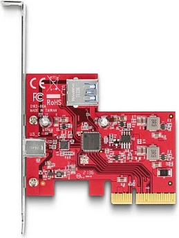 Kartë zgjerimi PCIe DeLOCK, USB 3.2 Gen 2 10Gbps, 1x USB-C ekstern + 1x USB-A intern, Low Profile