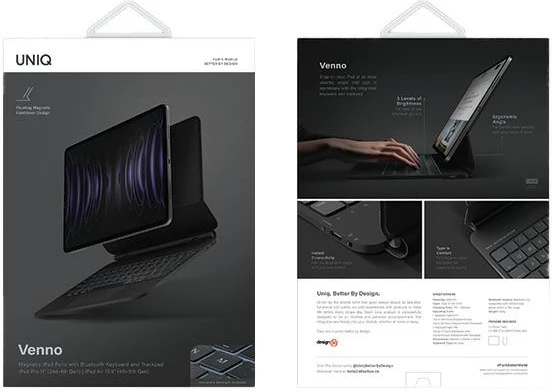 Mbështjellës me tastierë UNIQ Venno për iPad Pro 11" (2022/2021) / Air 10.9" (2022/2020), i zi