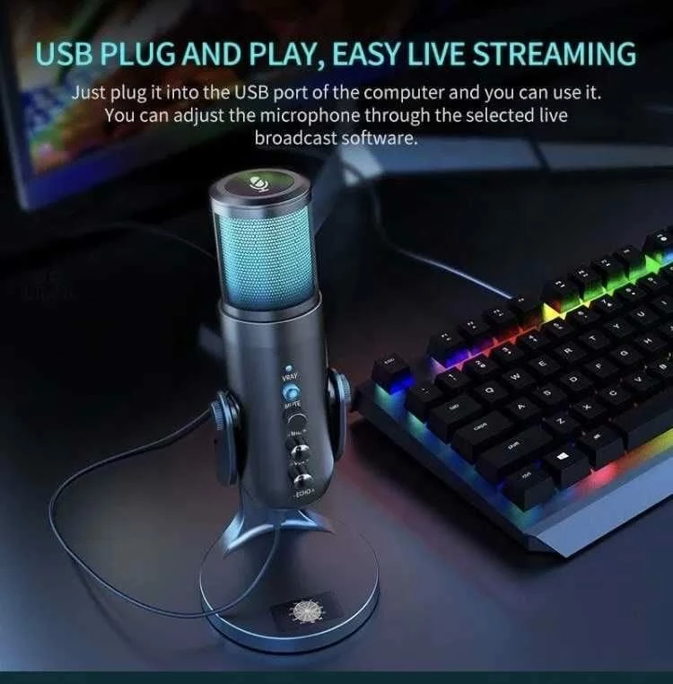Mikrofon USB me RGB për Streaming dhe Podcast – Jmary MC-PW9