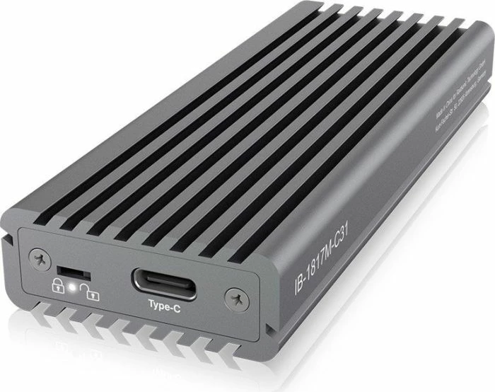 Kasë ekstern për SSD M.2 NVMe ICYBOX IB-1817M-C31, USB-C 3.1 Gen2 10Gb/s, write protection, gri e errët, set me kabllo USB-C në USB-A