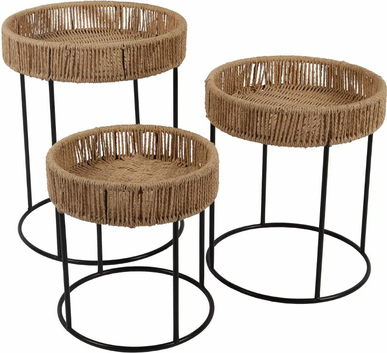 Set tavolinash Thasos, 3 copë, natyrale/zeza, 40x40x51cm