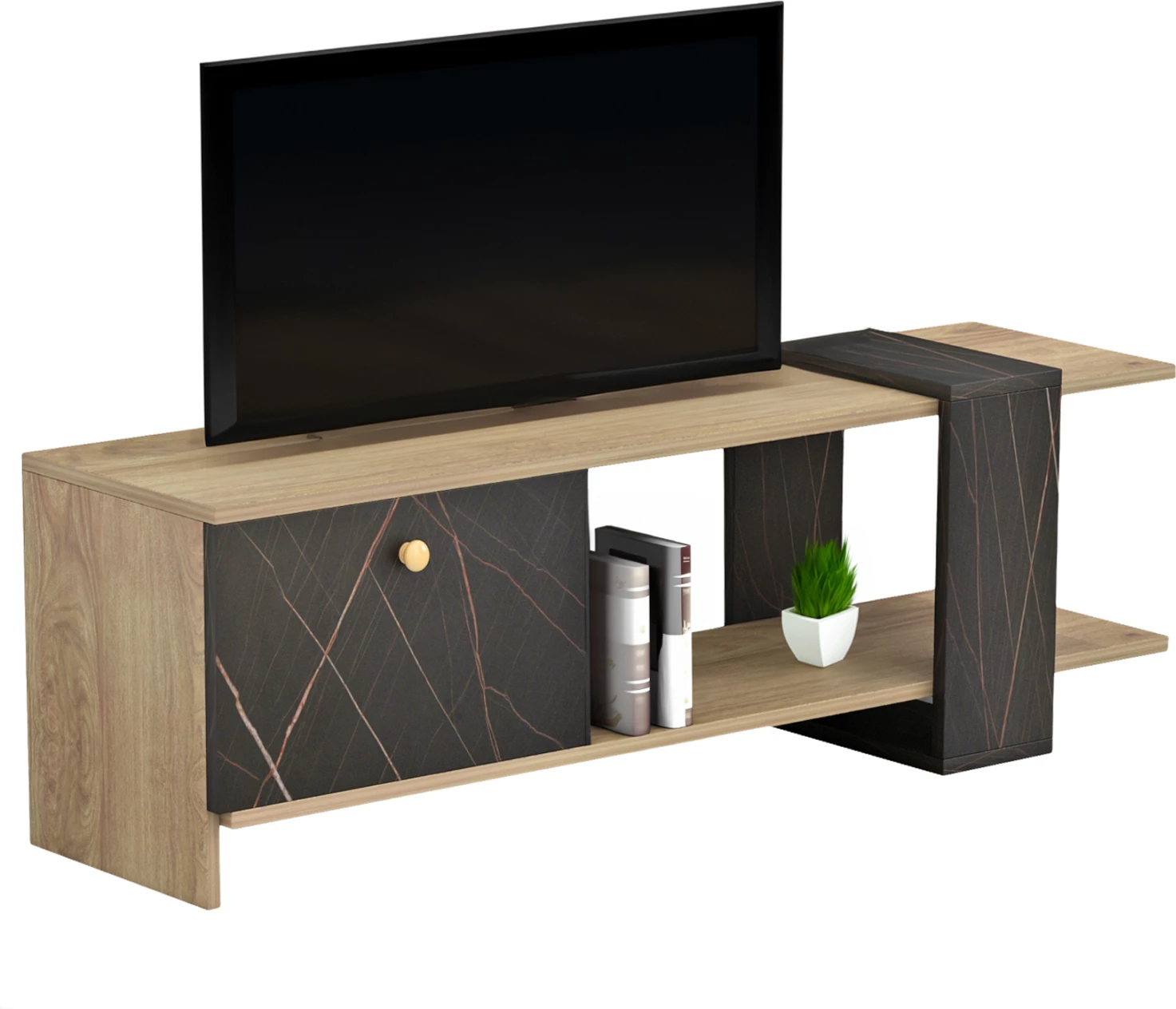 Mobilje TV HENRIETTE FH8900.12 melaminë, sonama-mermer i zi, 120x25x37.5 cm