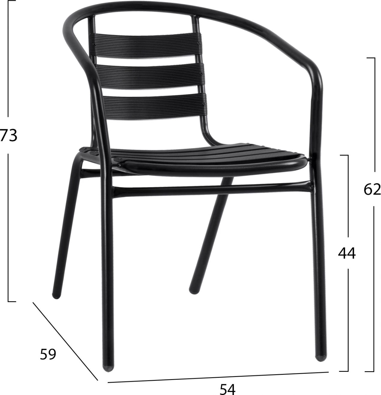 Karrige Laura metalike e zezë me feta alumini FH5037.03 54x59x73cm