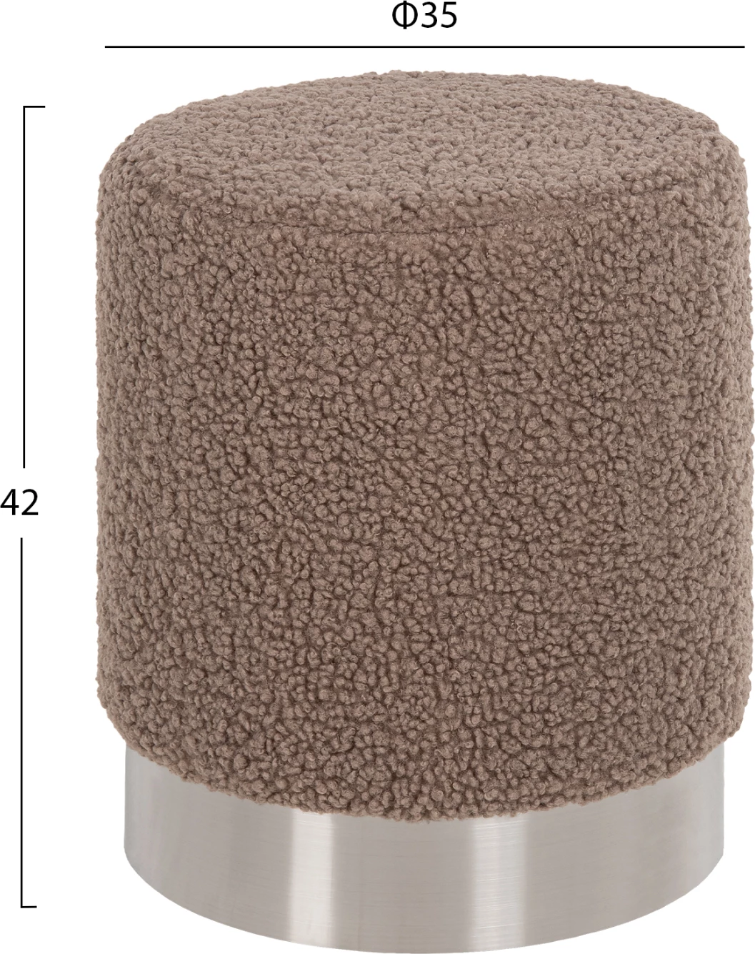 Karrige për bar LEVY FH8408.25 pëlhurë boucle ngjyrë kafe e çelët-bazë argjendi Φ35x42H cm
