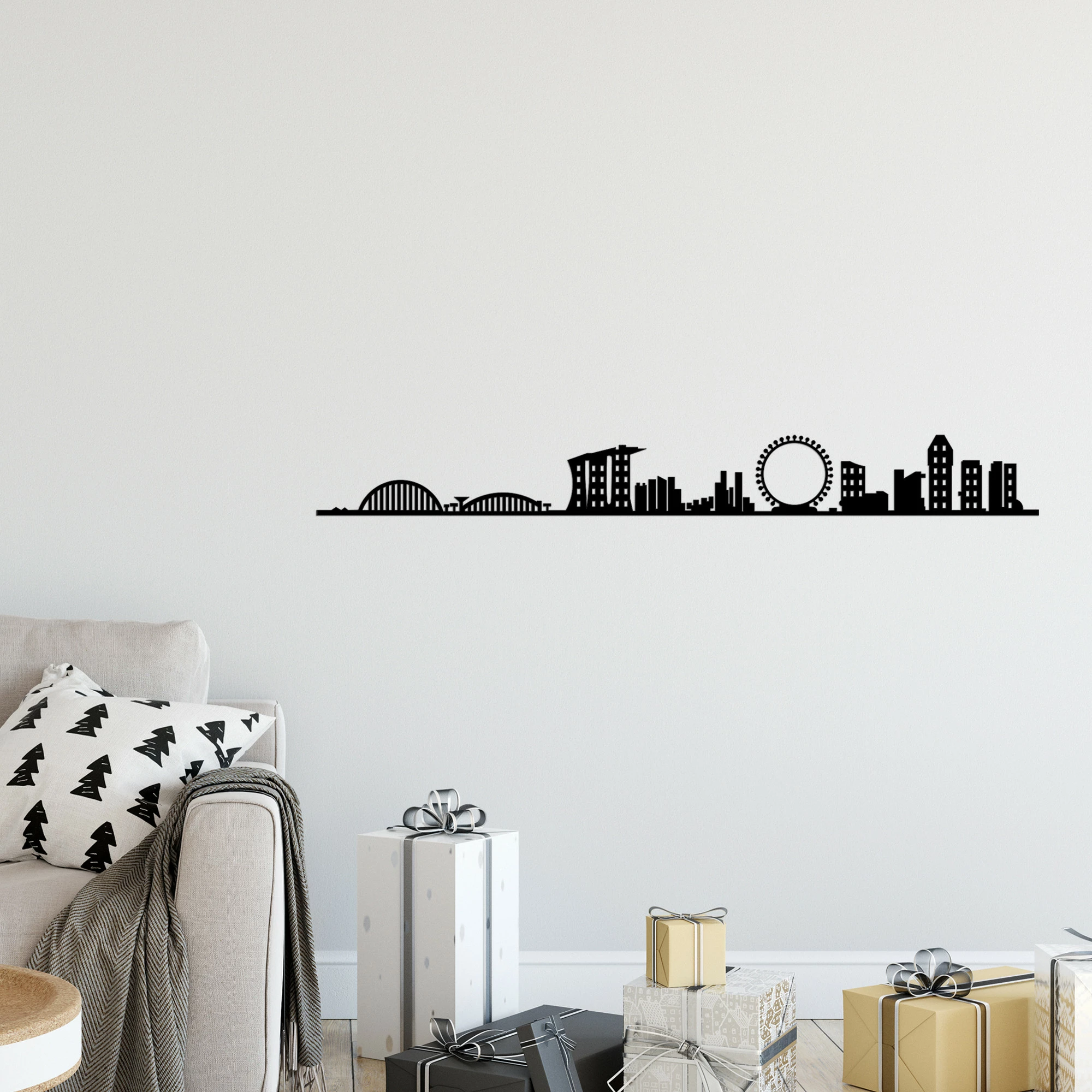 Aksesor dekorativ metalik për mur, skyline i Singaporit, Wallity