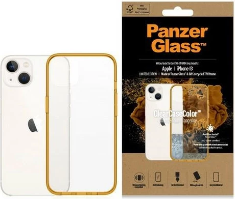 Mbështjellës PanzerGlass ClearCase antibakterial për iPhone 13/14/15, transparent i verdhë