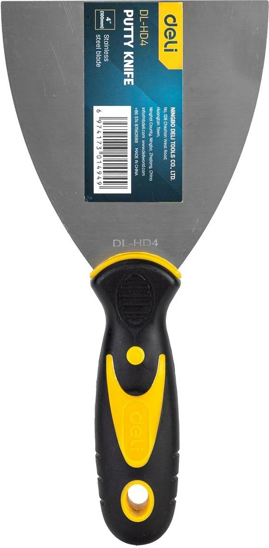Spatulë Deli Tools EDL-HD4, 4 inç, çelik inox, verdhë/zezë
