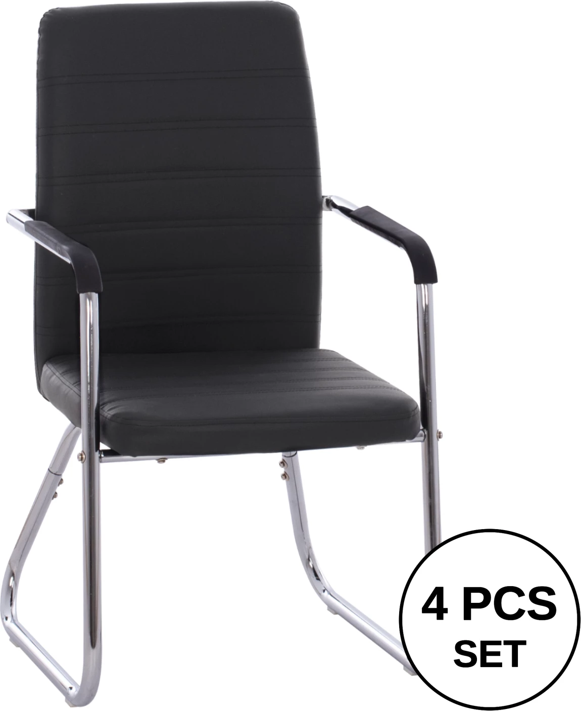 Karrige për konferenca FH1021.01 me krahë dhe PU të zezë 54x60x94 cm, set prej 4 copë