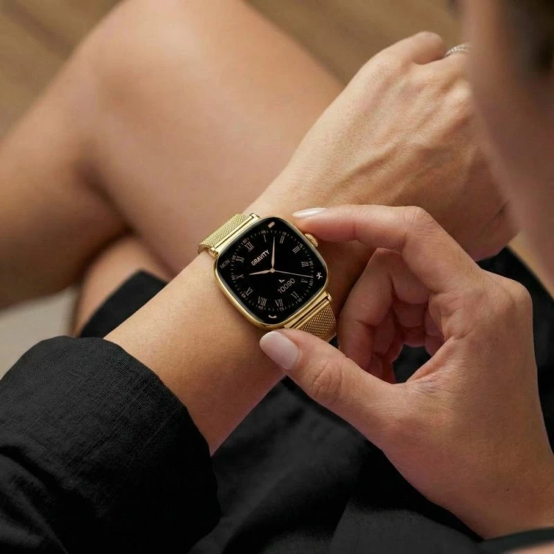 Smartwatch për femra Gravity GT32-1, gold me rrip rezervë rozë