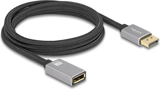 Kabllo zgjatëse DisplayPort DeLOCK 2 m, DP mashkull në DP femër, 8K 60Hz, HDR, gri/zi