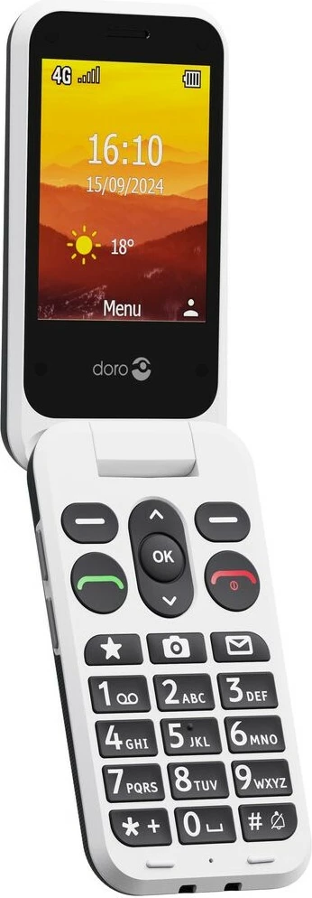 Celular Doro Leva L30, Clamshell, 2.8", 2 MP, 1150 mAh, E zezë, E bardhë