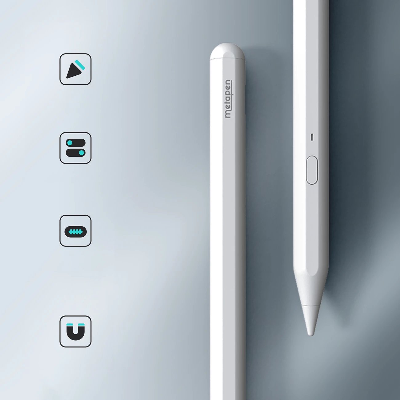 Stylus për iPad, Metapen Pencil A11, Bluetooth, USB-C, deri 10 orë, magnetik, e bardhë