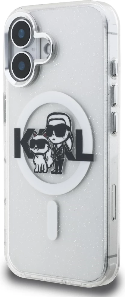 Mbështjellës MagSafe Karl Lagerfeld IML Glitter Karl & Choupette Sketch Logo për iPhone 16, transparent