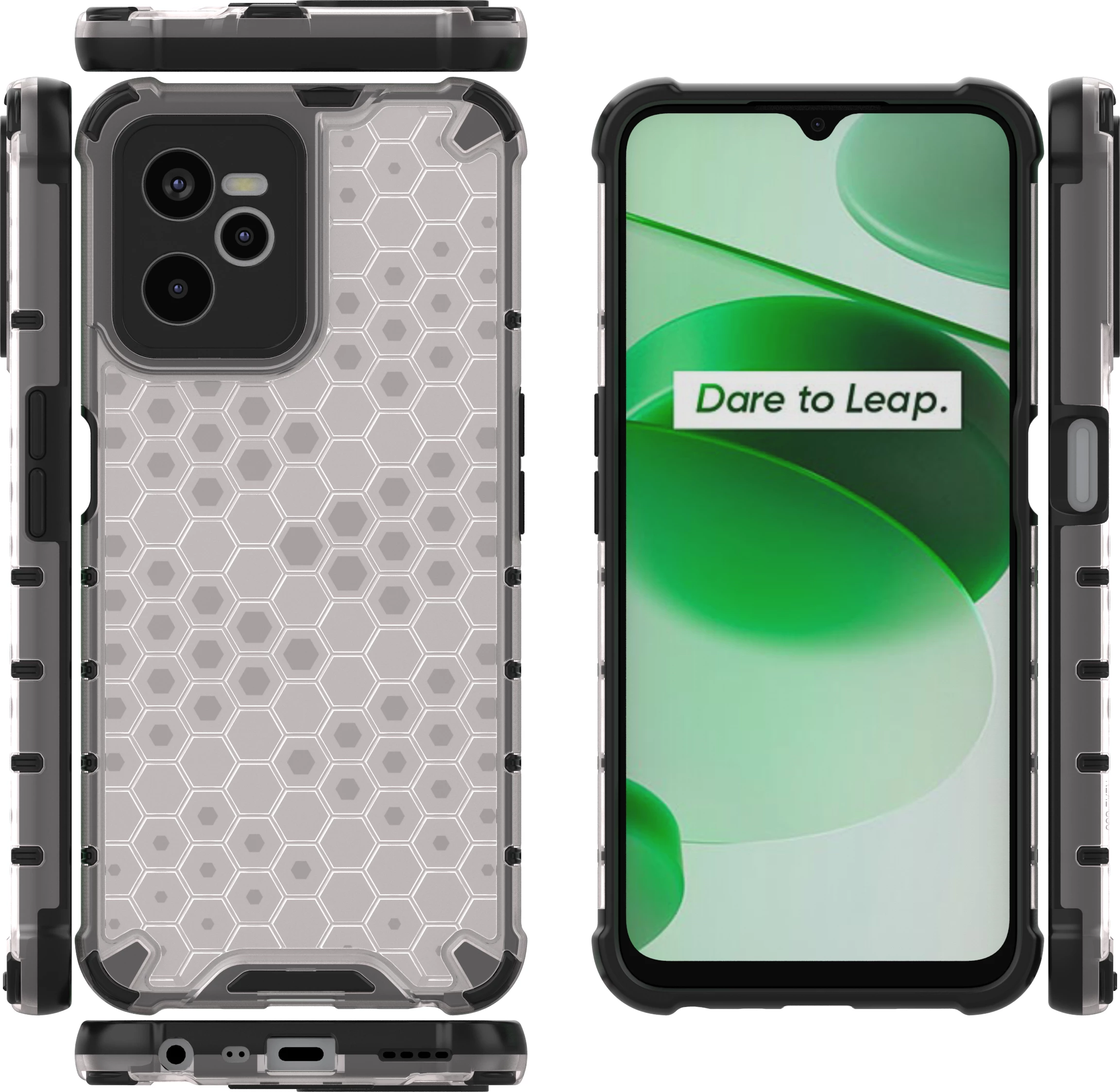 Mbështjellës Hurtel Honeycomb për Realme C35, Transparent