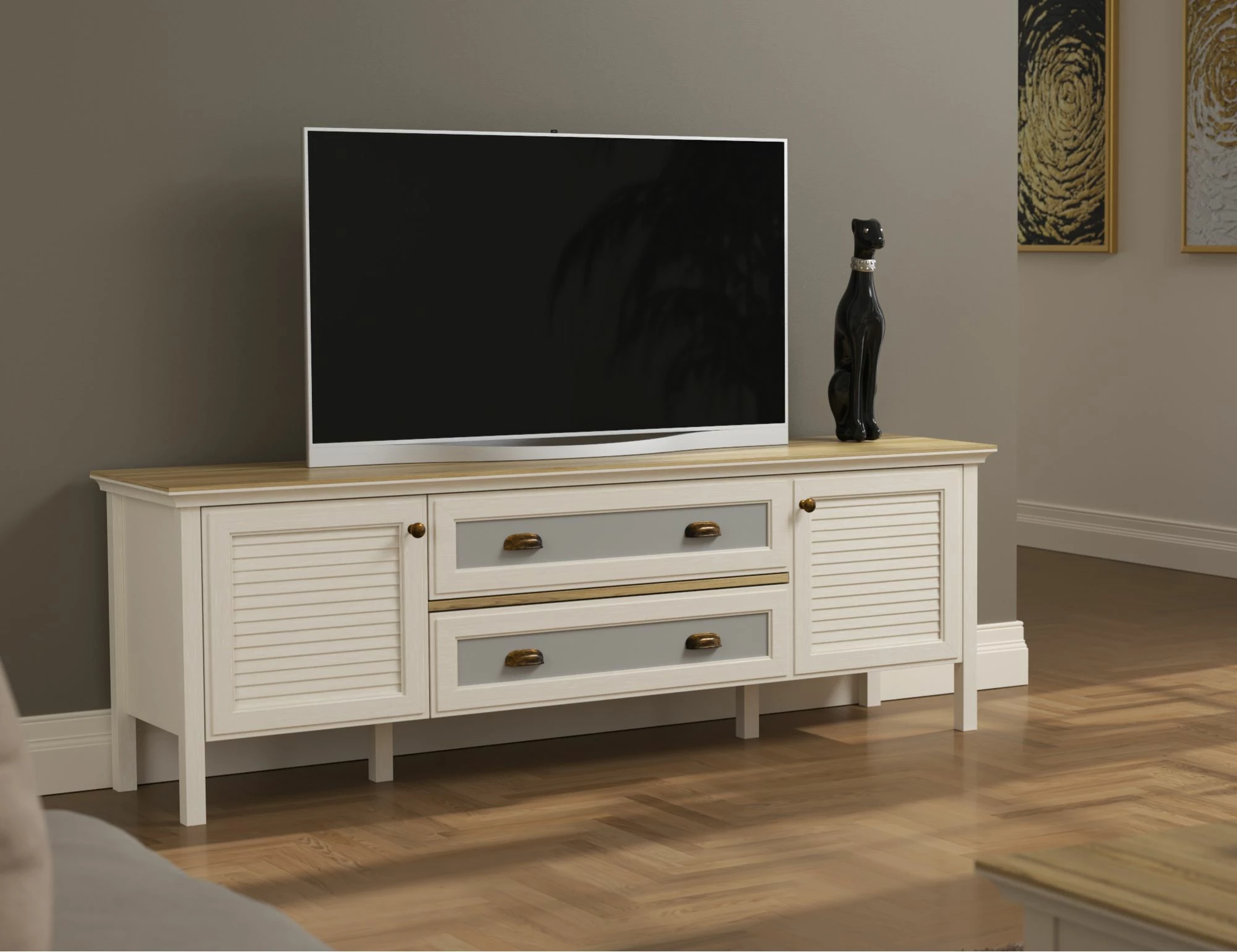 Komodë TV Skye Decor, krem, lis, gri, FRN-21026