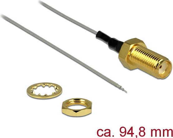 Kabllo antene koaksiale DeLOCK 89600, SMA bulkhead, skaj i hapur i kallaisur, 50 Ω, 94.8 mm, gri/ari