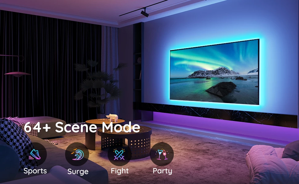 Dritë prapavije LED RGB për TV Govee Backlight 46-60\", 3 m, Bluetooth/USB, set 4 segmente